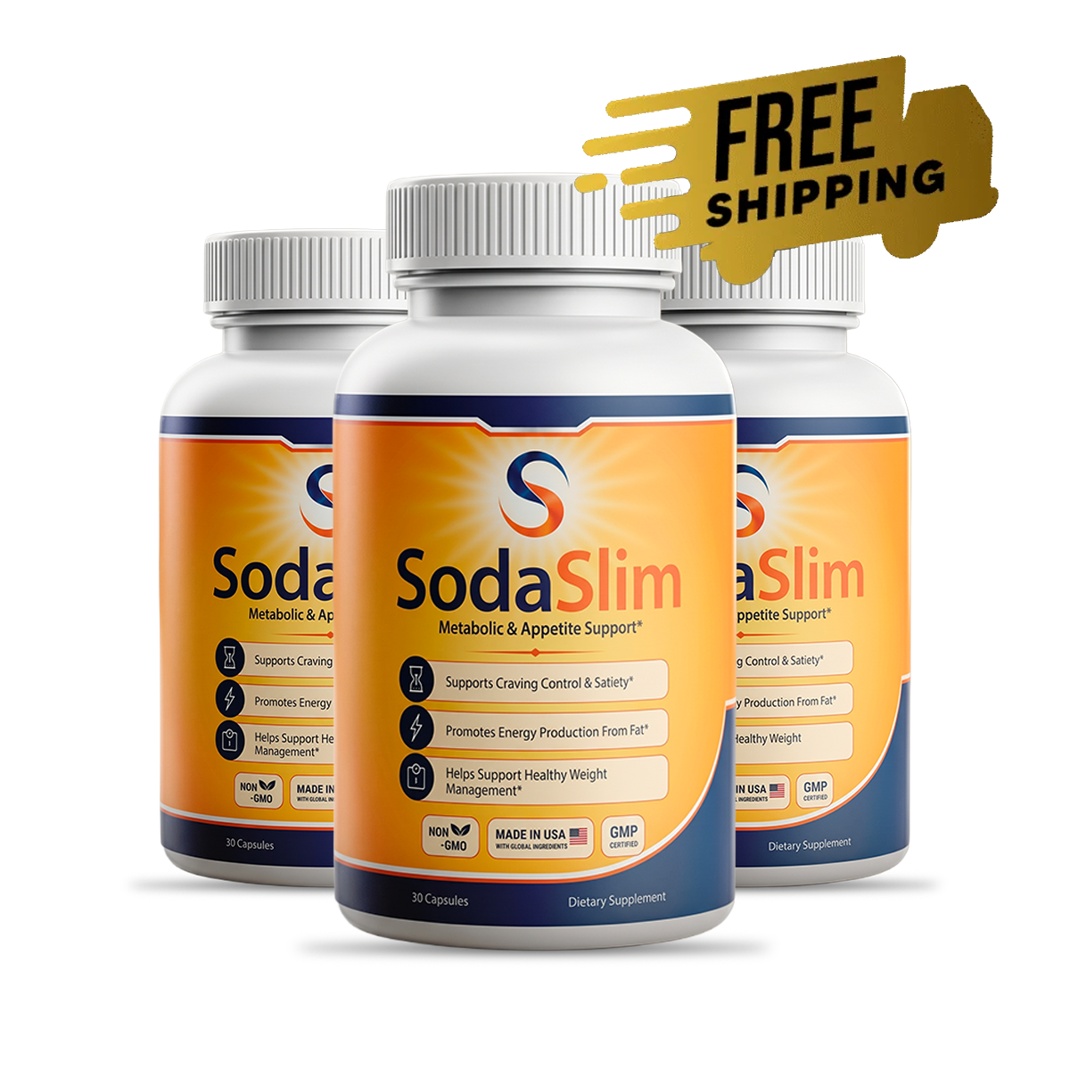 SodaSlim natural metabolism and weight management supplement three-bottle package